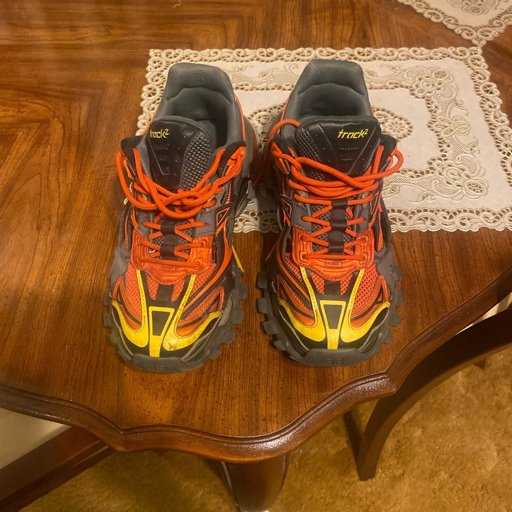 Balenciaga track shoes orange and black and yellow worn used /
